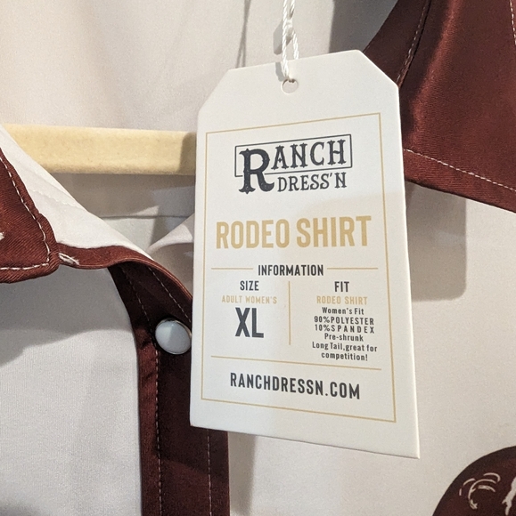RANCH DRESSN Fallon Taylor Brown Buckaroo Performance Rodeo Cowgirl shirt sz XL - Picture 11 of 13